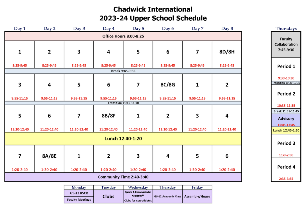 Fig. 1. Chadwick International, Chadwick International 2023-2024 Upper School Schedule, 2023.
